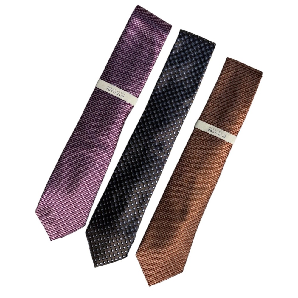 Perry Ellis Portfolio Men's Ties Classic business office casual Necktie Lot of 3